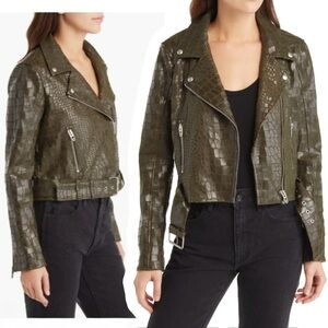 Blank NYC Green Croc Embossed Faux Leather Moto Jacket Women’s M